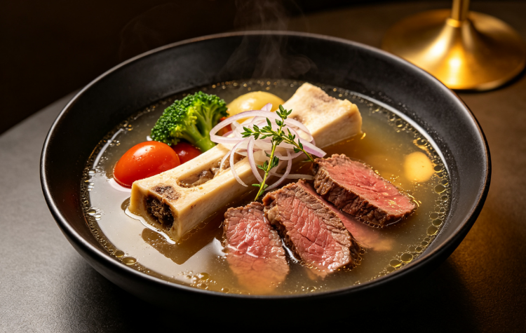 Rich Beef Bone Broth Soup Serving